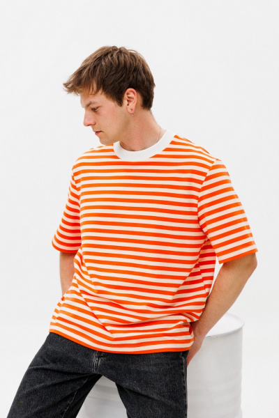 футболка unisex прямая из хлопкового трикотажа HIT 0223м оранжевый - фото 2