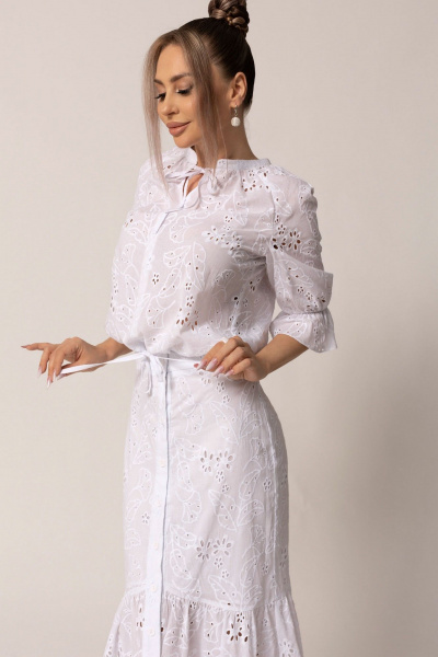 на каждый день блуза и юбка из хлопка с сборками Golden Valley 6541-1 белый - фото 3