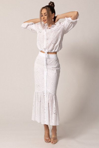 на каждый день блуза и юбка из хлопка с сборками Golden Valley 6541-1 белый - фото 1