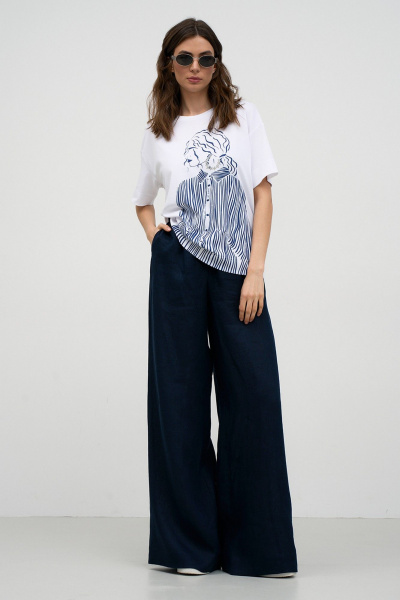 белая хлопковая футболка свободного прямого кроя Art Ribbon M1025T - фото 4