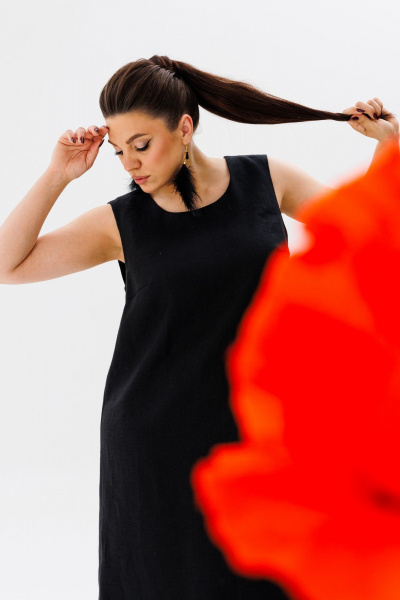 летний льняной сарафан трапеция с разрезами и вырезом Anelli 1472 черный_лебедь - фото 8