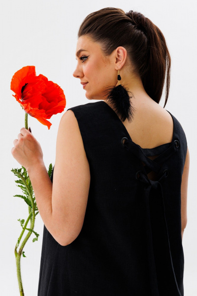 летний льняной сарафан трапеция с разрезами и вырезом Anelli 1472 черный_лебедь - фото 7