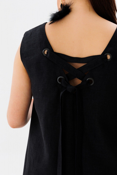 летний льняной сарафан трапеция с разрезами и вырезом Anelli 1472 черный_лебедь - фото 6