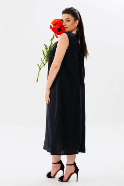 летний льняной сарафан трапеция с разрезами и вырезом Anelli 1472 черный_лебедь - фото 5