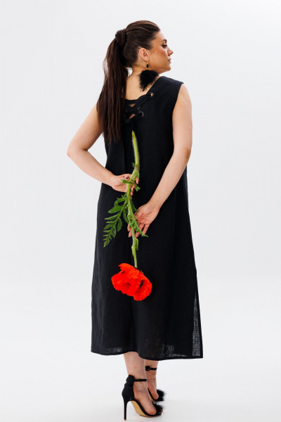 летний льняной сарафан трапеция с разрезами и вырезом Anelli 1472 черный_лебедь - фото 3