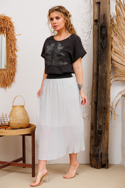 Юбка шифоновая белая гофре на резинке AMORI 3120 молоко - фото 3