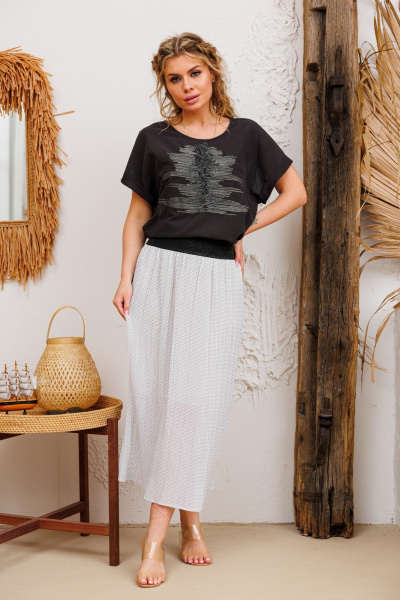 Юбка шифоновая белая гофре на резинке AMORI 3120 молоко - фото 2