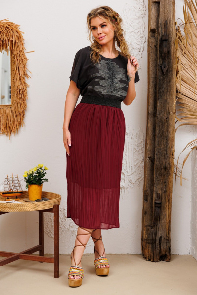 Юбка шифоновая красная гофре на резинке AMORI 3121 вино - фото 4