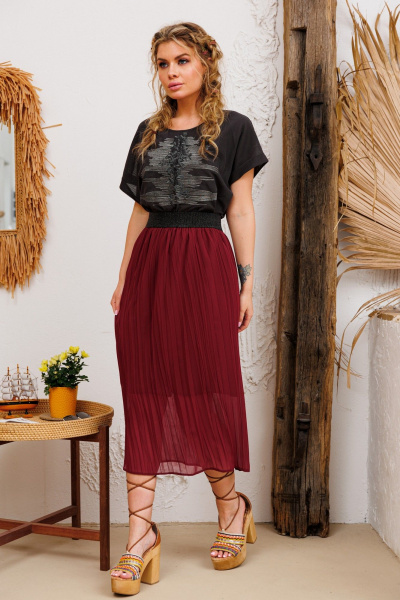 Юбка шифоновая красная гофре на резинке AMORI 3121 вино - фото 2