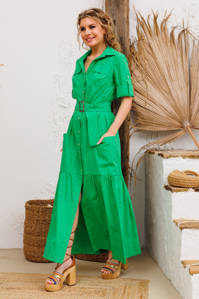 Яркое хлопковое платье с застёжкой и карманами AMORI 9805 яблоко - фото 4