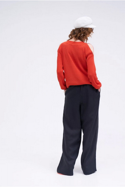 Красный трикотажный джемпер с регланом и разрезами MOZART SD-018 - фото 3