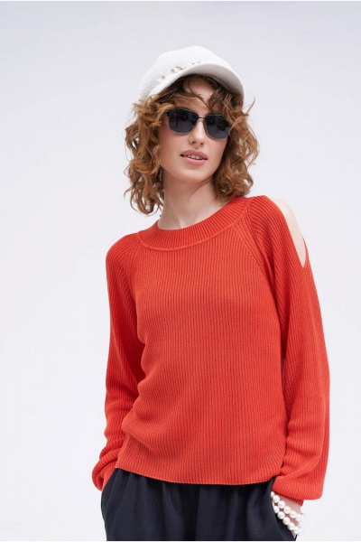 Красный трикотажный джемпер с регланом и разрезами MOZART SD-018 - фото 2