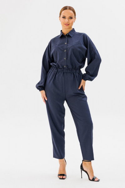 Летний синий комбинезон из вискозы с карманами Anelli 886 синий - фото 9