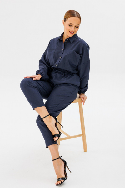 Летний синий комбинезон из вискозы с карманами Anelli 886 синий - фото 6