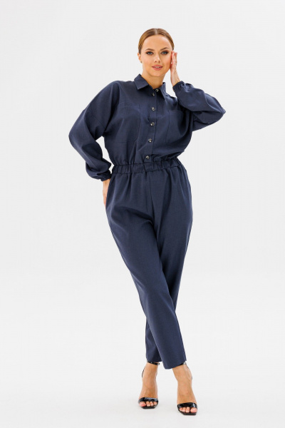 Летний синий комбинезон из вискозы с карманами Anelli 886 синий - фото 4