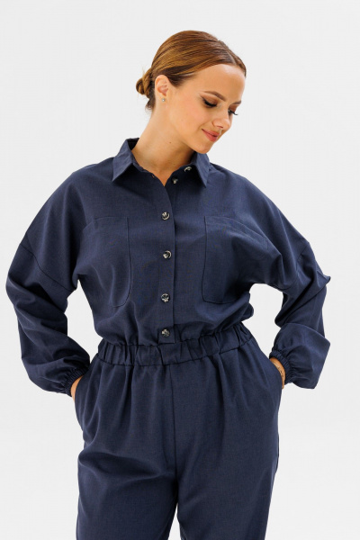 Летний синий комбинезон из вискозы с карманами Anelli 886 синий - фото 3