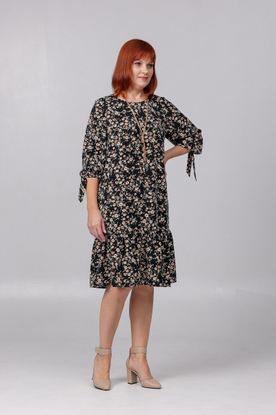 Платье свободного покроя с воланом и нагрудными вытачками Соджи 522 черный - фото 2