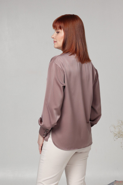 Блуза с спущенным плечом и широким рукавом из текстиля Соджи 610 кофейный - фото 6