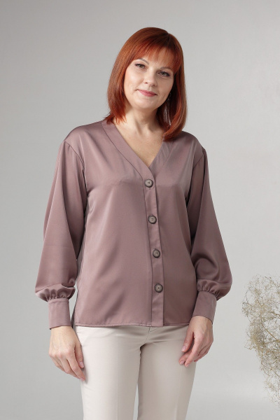 Блуза с спущенным плечом и широким рукавом из текстиля Соджи 610 кофейный - фото 4