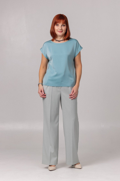 Блуза прямого силуэта с нагрудной вытачкой из текстиля Соджи 620 бирюзовый - фото 1