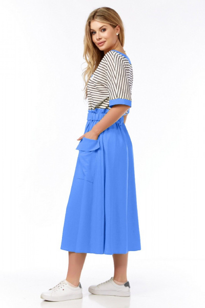 Платье морского стиля из трикотажа и льна с карманами LEANNA-STYLE 5010-1 синий - фото 3