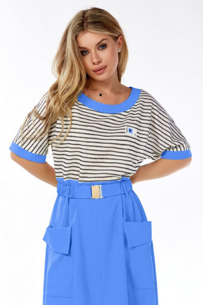 Платье морского стиля из трикотажа и льна с карманами LEANNA-STYLE 5010-1 синий - фото 2