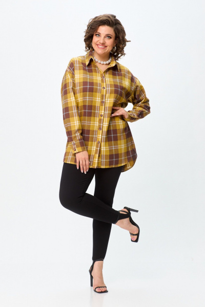 Рубашка свободного кроя с разрезами и длинным рукавом Avenue 0327-1 горчица - фото 8