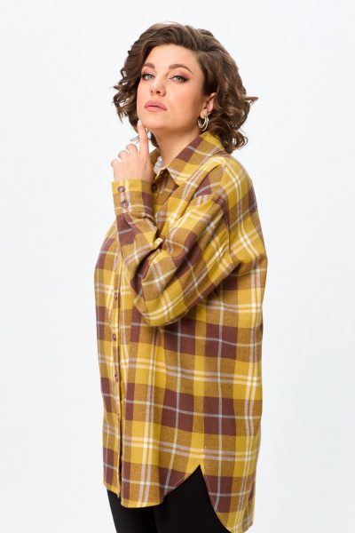 Рубашка свободного кроя с разрезами и длинным рукавом Avenue 0327-1 горчица - фото 7