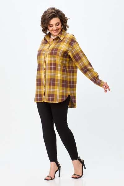 Рубашка свободного кроя с разрезами и длинным рукавом Avenue 0327-1 горчица - фото 1