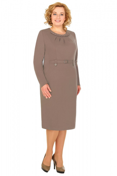 Демисезонное трикотажное платье с разрезом и рельефами Линия Л Б-1021 какао - фото 1