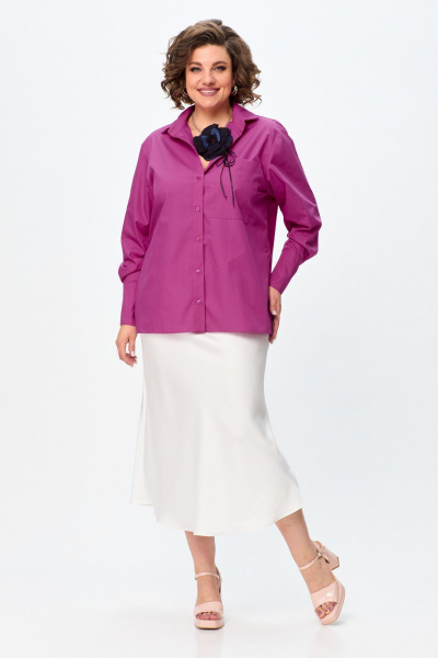 Рубашка оверсайз из хлопка с разрезами и коротким рукавом Avenue 0301-6 розовый - фото 8