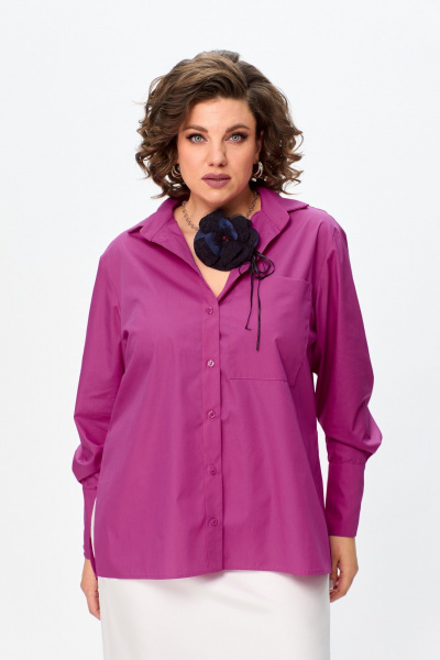 Рубашка оверсайз из хлопка с разрезами и коротким рукавом Avenue 0301-6 розовый - фото 7