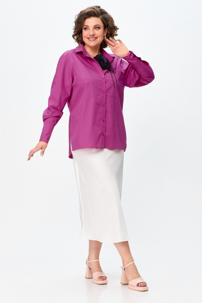 Рубашка оверсайз из хлопка с разрезами и коротким рукавом Avenue 0301-6 розовый - фото 1