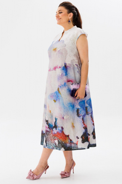 Летнее платье-блузка из льна с принтом и сборкой по талии Anelli 1424 моне - фото 7