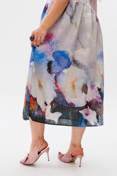 Летнее платье-блузка из льна с принтом и сборкой по талии Anelli 1424 моне - фото 5