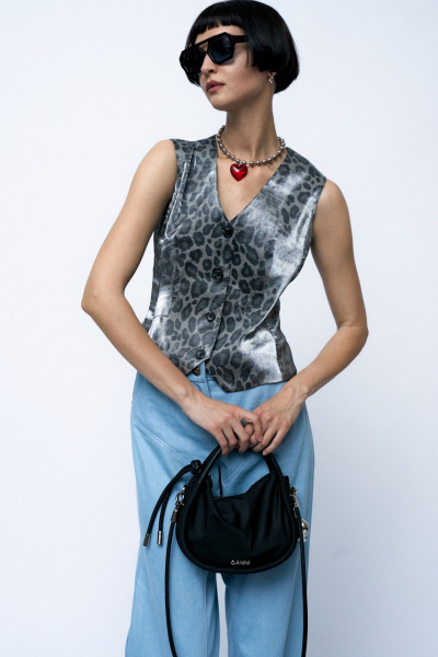 Жилет прилегающий из вискозы летний леопардовый MilMil 1122 леопардовый_серый - фото 1