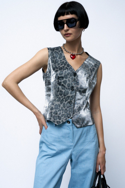 Жилет прилегающий из вискозы летний леопардовый MilMil 1122 леопардовый_серый - фото 2