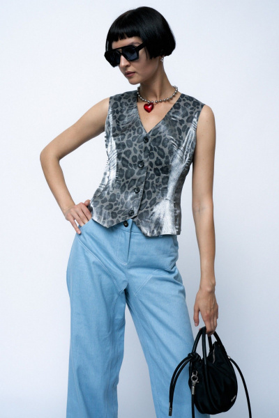 Жилет прилегающий из вискозы летний леопардовый MilMil 1122 леопардовый_серый - фото 5