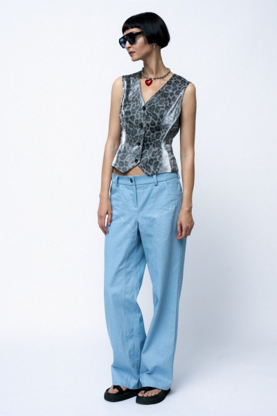 Жилет прилегающий из вискозы летний леопардовый MilMil 1122 леопардовый_серый - фото 4