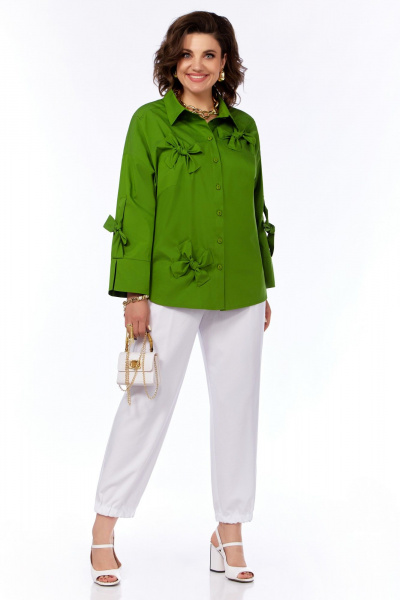 Летний зеленый рубашка с пышными рукавами и кокеткой Grace for you 009 зеленый - фото 5