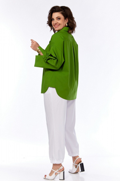 Летний зеленый рубашка с пышными рукавами и кокеткой Grace for you 009 зеленый - фото 4