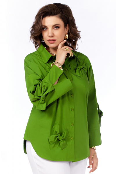 Летний зеленый рубашка с пышными рукавами и кокеткой Grace for you 009 зеленый - фото 2