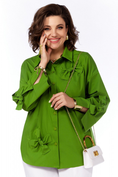 Летний зеленый рубашка с пышными рукавами и кокеткой Grace for you 009 зеленый - фото 1
