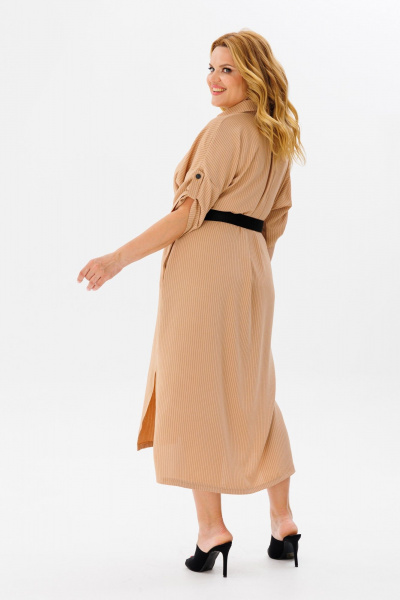 Летнее платье casual с поясом и карманами Michel chic 2167 бежевый - фото 6