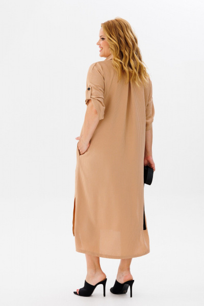 Летнее платье casual с поясом и карманами Michel chic 2167 бежевый - фото 5