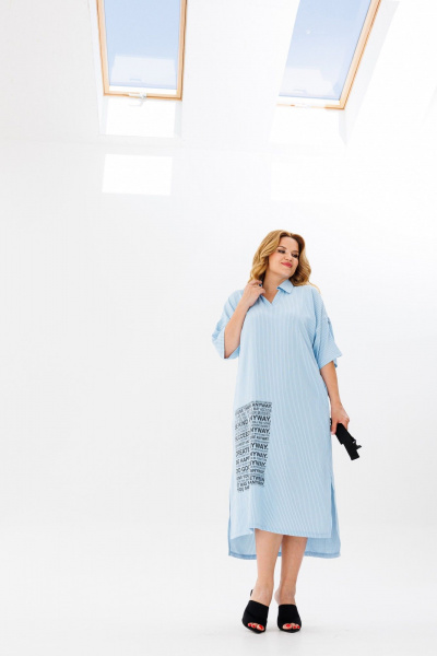Летнее платье casual с воротником и карманами Michel chic 2167 голубой - фото 3
