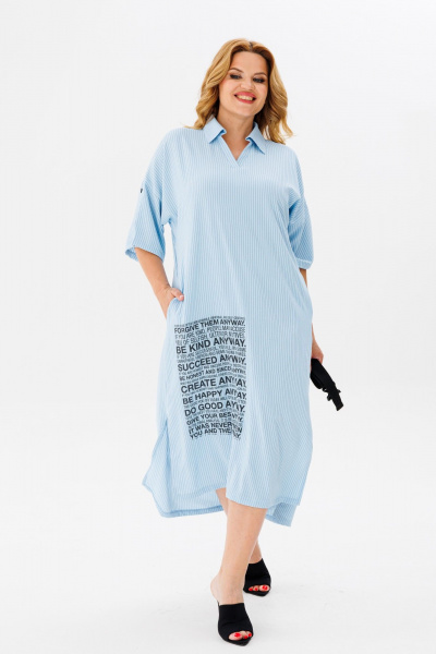 Летнее платье casual с воротником и карманами Michel chic 2167 голубой - фото 2