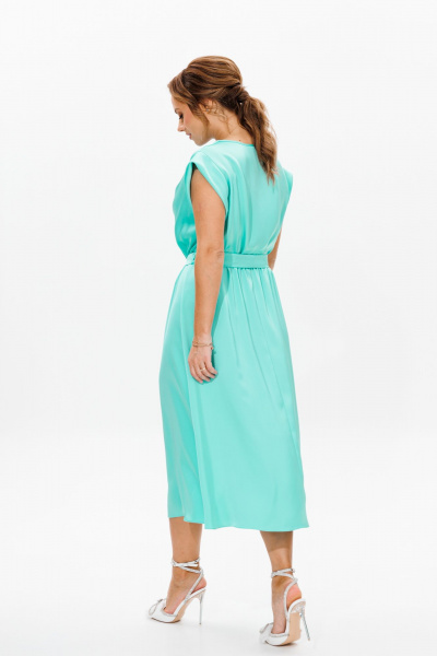 Платье нарядное из атласа с драпировкой и поясом Mubliz 184 голубой - фото 9