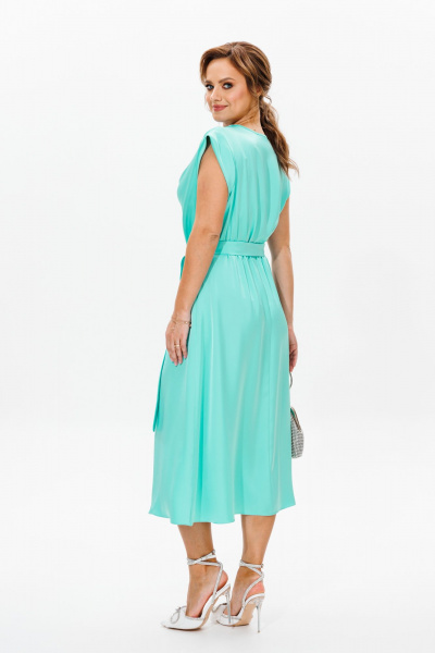 Платье нарядное из атласа с драпировкой и поясом Mubliz 184 голубой - фото 3