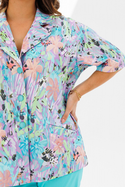 Летний костюм из льна: жакет и зауженные брюки Mubliz 194 голубой - фото 11